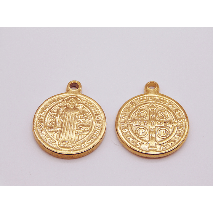 MEDALLA ACERO DORADO  SAN BENITO 16 MM  1