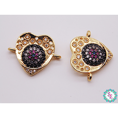 RODIO DORADO CORAZON OJO FUCSIA 20*15MM