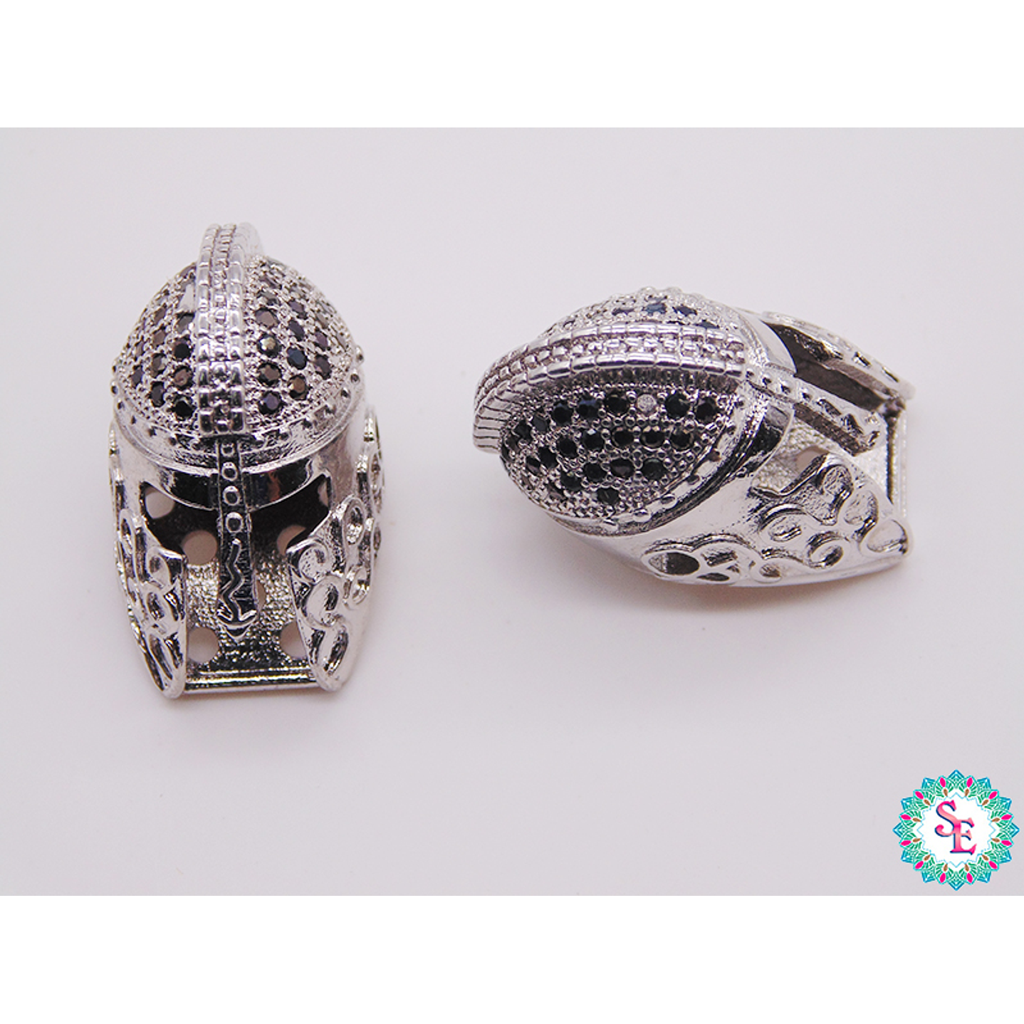 RODIO PLATEADO CASCO GRANDE CIRCON NEGRO 12*20MM 1