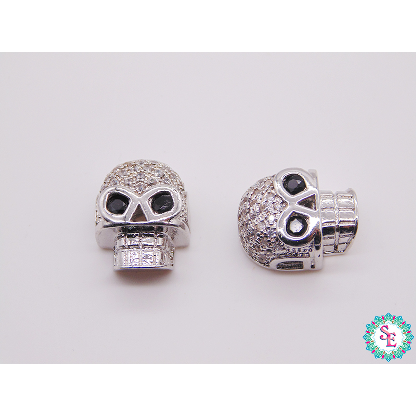 RODIO PLATEADO CALAVERA PLANA CIRCON BLANCO 10*12MM 1