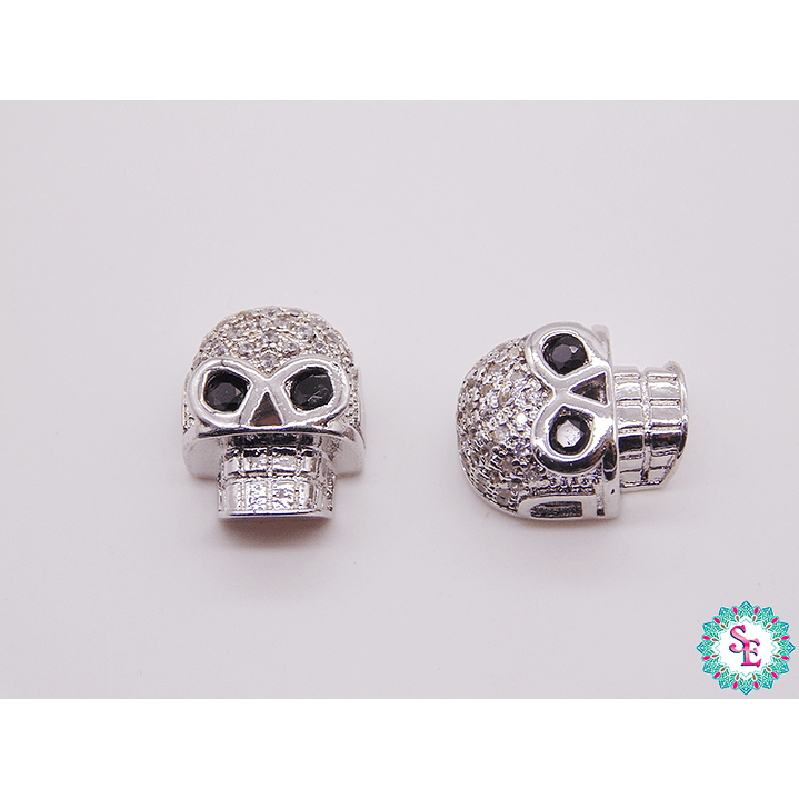 RODIO PLATEADO CALAVERA PLANA CIRCON BLANCO 10*12MM 1