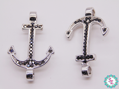 RODIO ANCLA MEDIANA PLATEADA CIRCON NEGRO  24*15MM