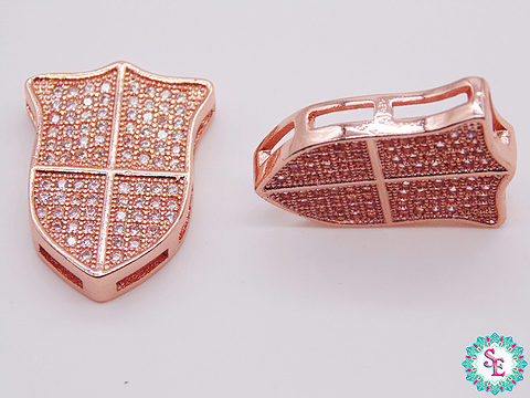 RODIO ESCUDO ROSADO  CIRCON PLATEADO 15*20MM