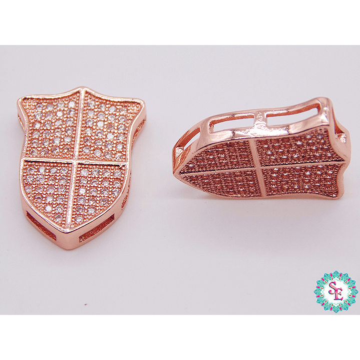 RODIO ESCUDO ROSADO  CIRCON PLATEADO 15*20MM 1