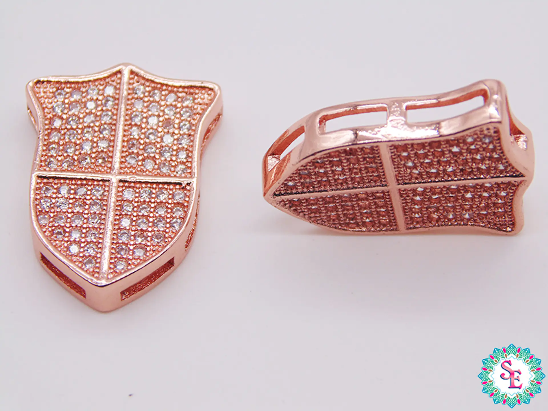 RODIO ESCUDO ROSADO  CIRCON PLATEADO 15*20MM 1