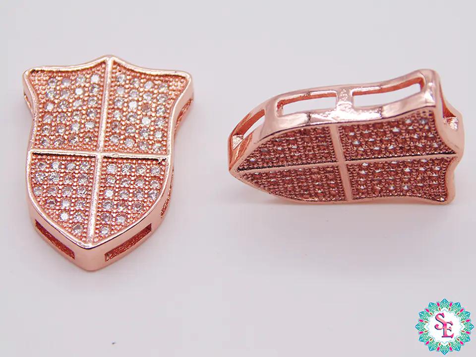 RODIO ESCUDO ROSADO  CIRCON PLATEADO 15*20MM 1