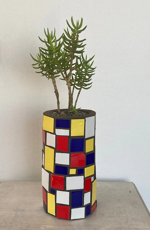 Maceta Mosaico Multicolor Grande Crassula Tetragona