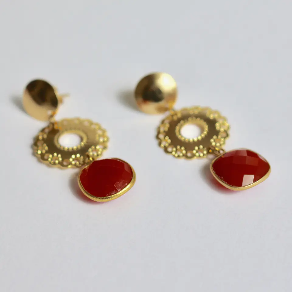 Aros bañados en oro con Cornalina Naranja 3