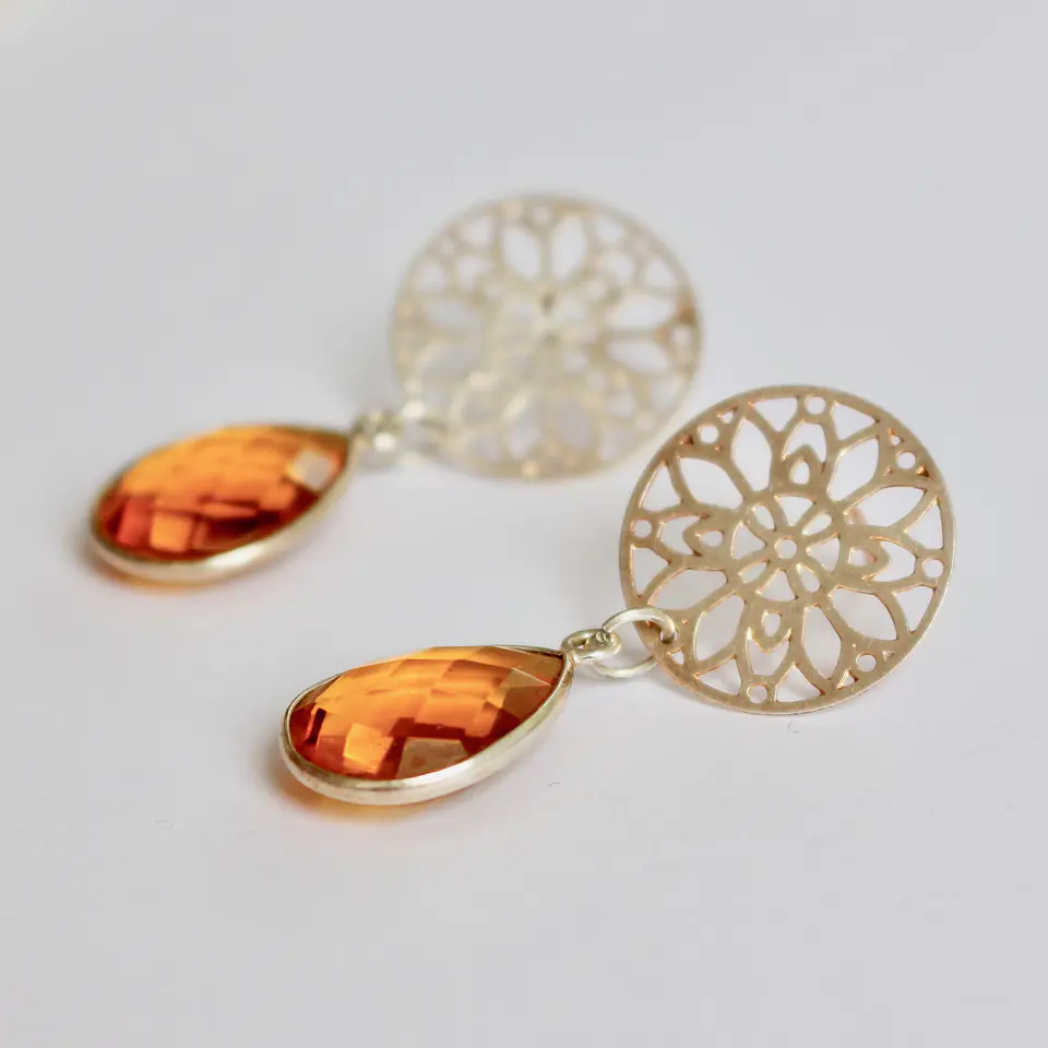 Aros bañados en plata con Citrino Hidrotermal. 2