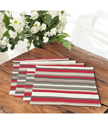 Set 4 Individuales Franjas Rojas
