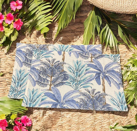 Set 2 Individuales Palmeras azules