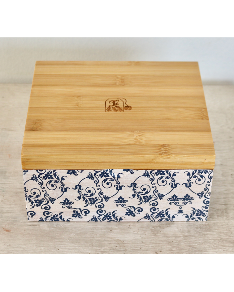 Caja De Bambú Flores Azules