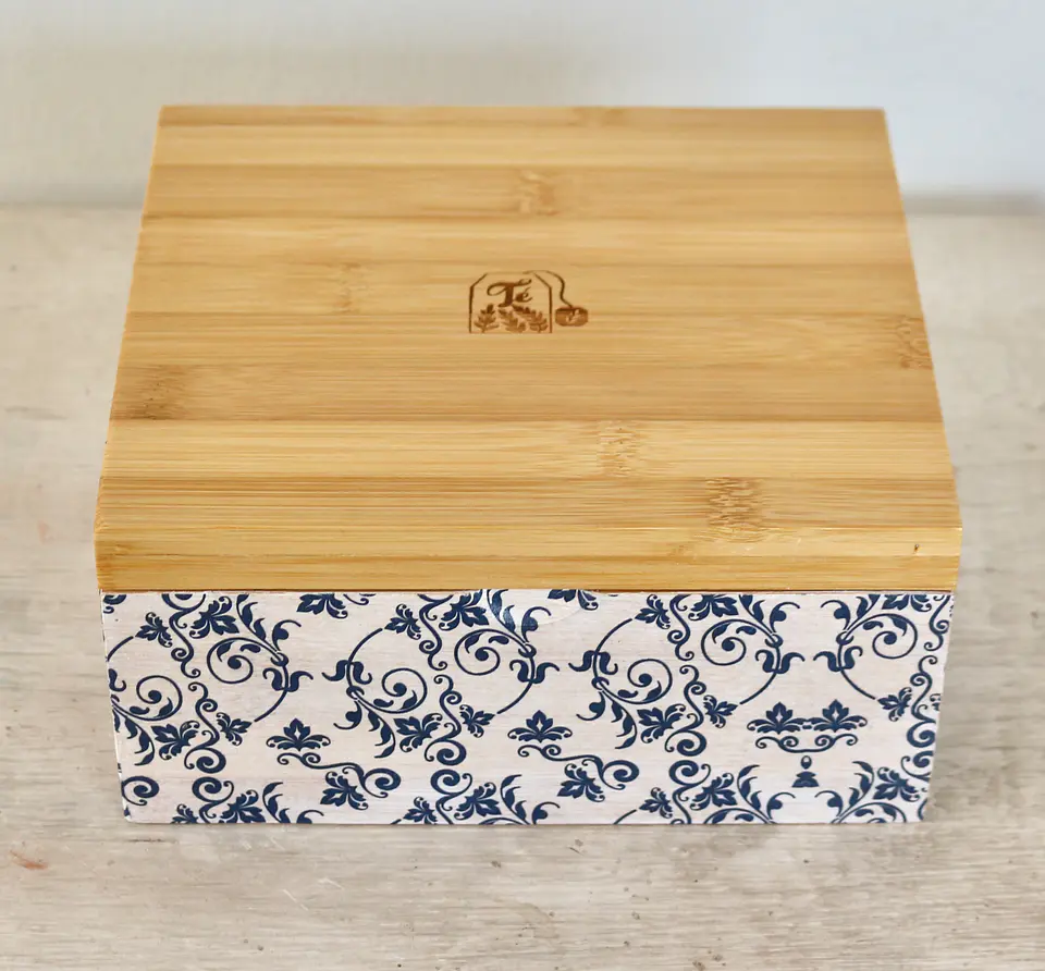 Caja De Bambú Flores Azules 3