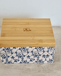 Caja De Bambú Flores Azules