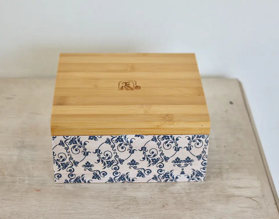 Caja De Bambú Flores Azules 4