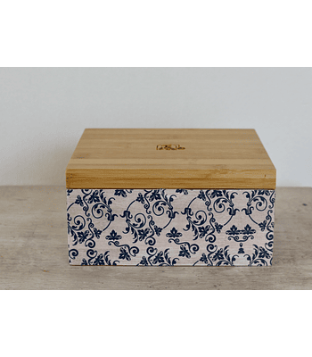 Caja De Bambú Flores Azules