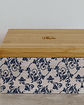 Caja De Bambú Flores Azules