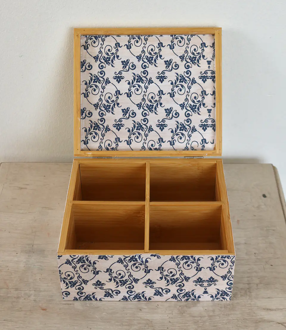 Caja De Bambú Flores Azules 5