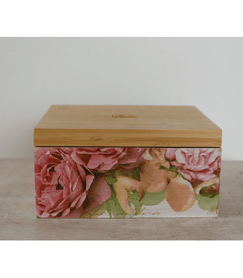 Caja De Bambú Rosas Peonías