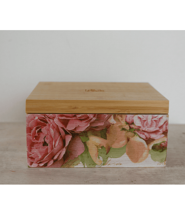 Caja De Bambú Rosas Peonías