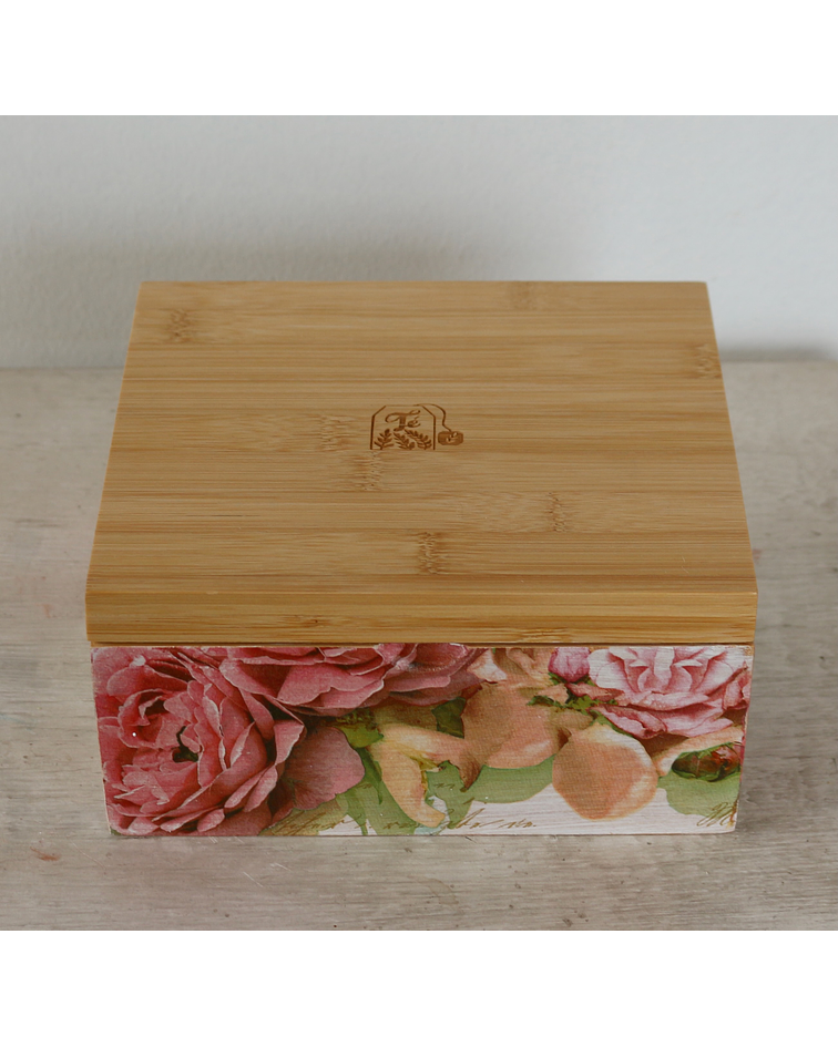 Caja De Bambú Rosas Peonías