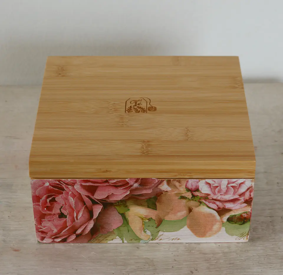 Caja De Bambú Rosas Peonías 3