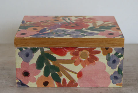 Caja De Bambú Flores Alegres