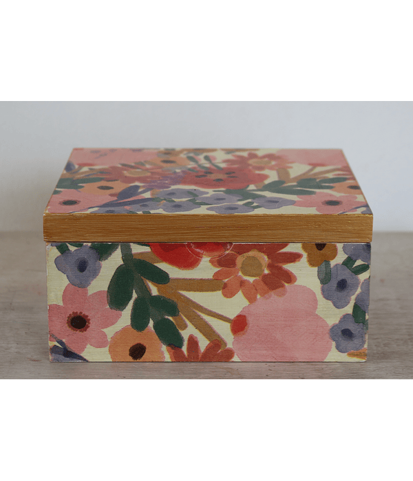 Caja De Bambú Flores Alegres