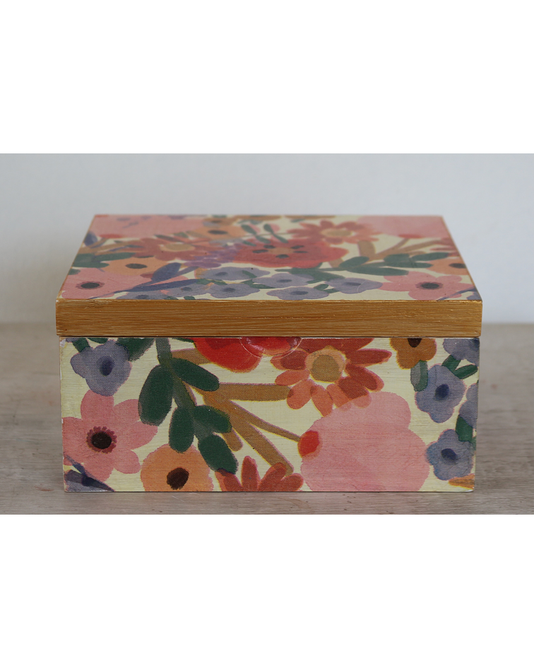 Caja De Bambú Flores Alegres