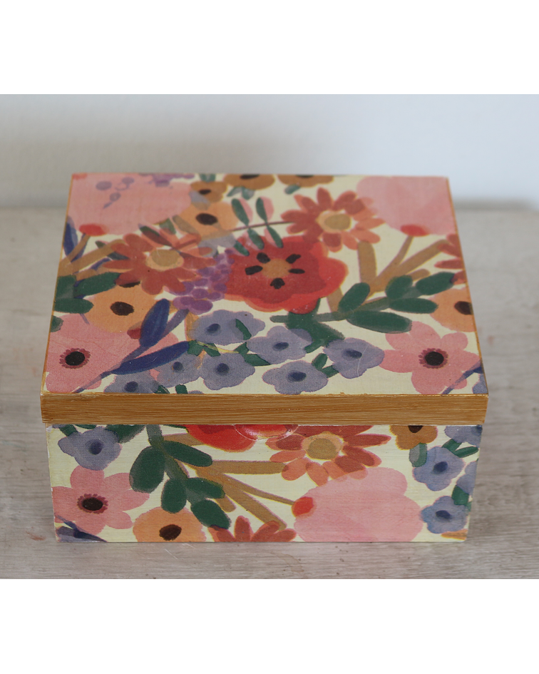 Caja De Bambú Flores Alegres