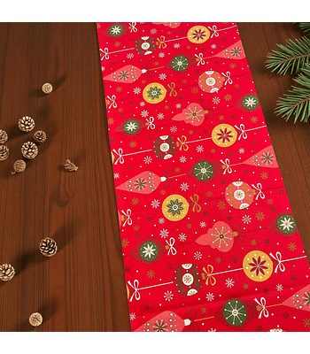 Camino de Mesa Navideño Adornos Rojos
