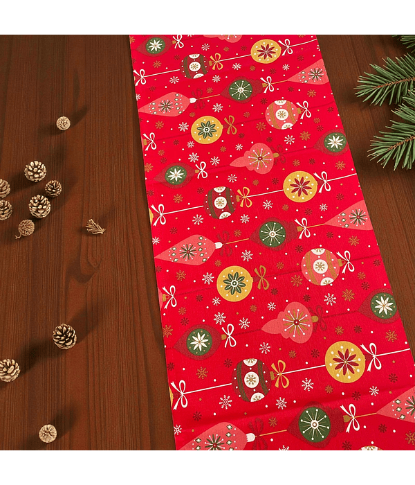 Camino de Mesa Navideño Adornos Rojos