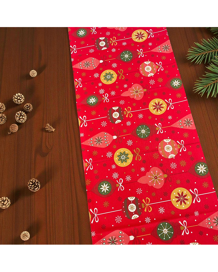 Camino de Mesa Navideño Adornos Rojos