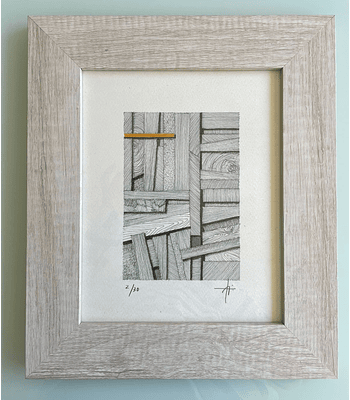 Cuadro Marco Ancho Dibujo con Plumilla Amarillo 