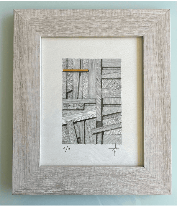 Cuadro Marco Ancho Dibujo con Plumilla Amarillo 