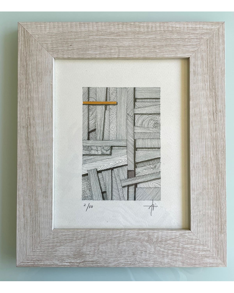 Cuadro Marco Ancho Dibujo con Plumilla Amarillo 