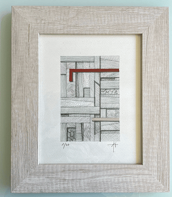 Cuadro Marco Ancho  Dibujo con Plumilla Rojo