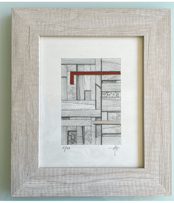 Cuadro Marco Ancho  Dibujo con Plumilla Rojo