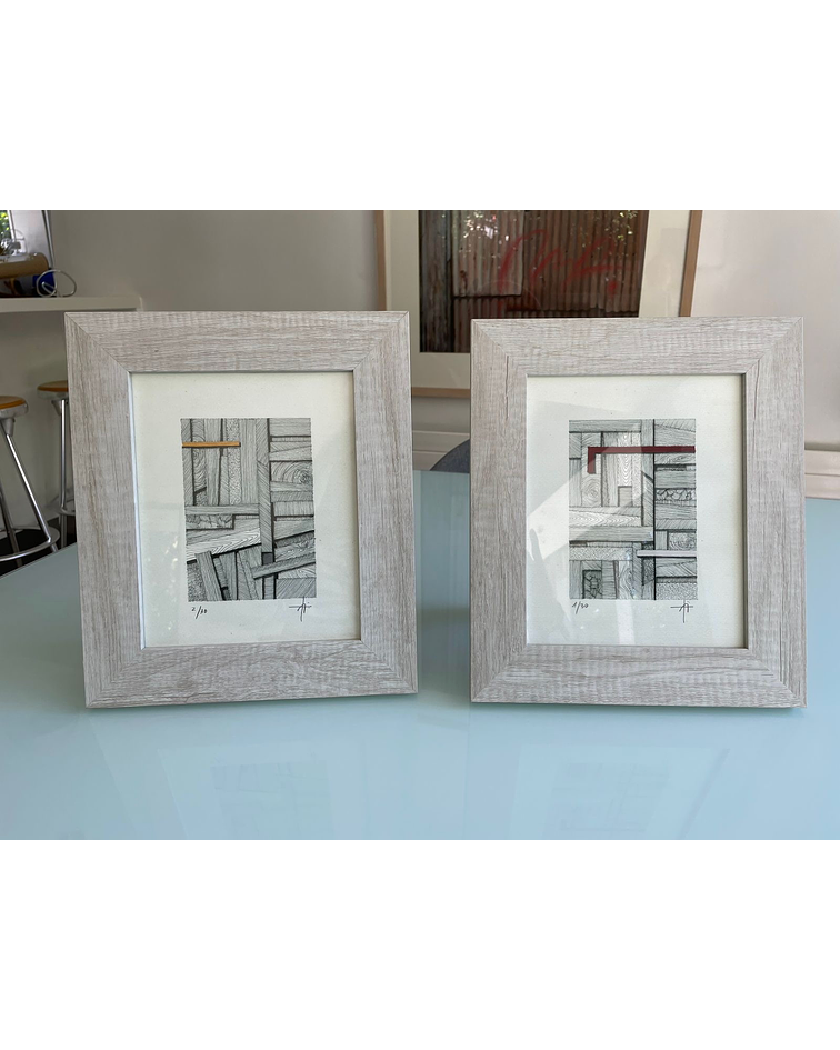 Cuadro Marco Ancho  Dibujo con Plumilla Rojo