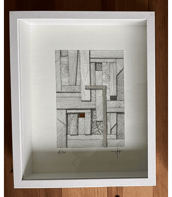 Cuadro Marco Cajón Dibujo con Plumilla Rojo y Gris