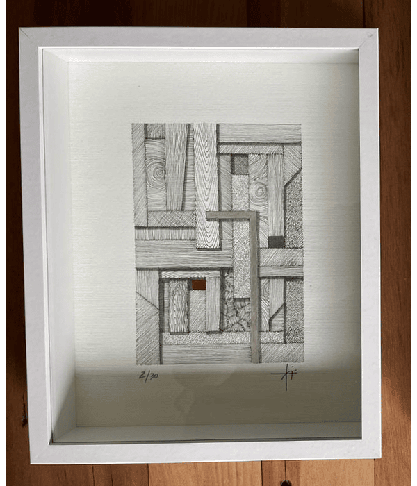 Cuadro Marco Cajón Dibujo con Plumilla Rojo y Gris