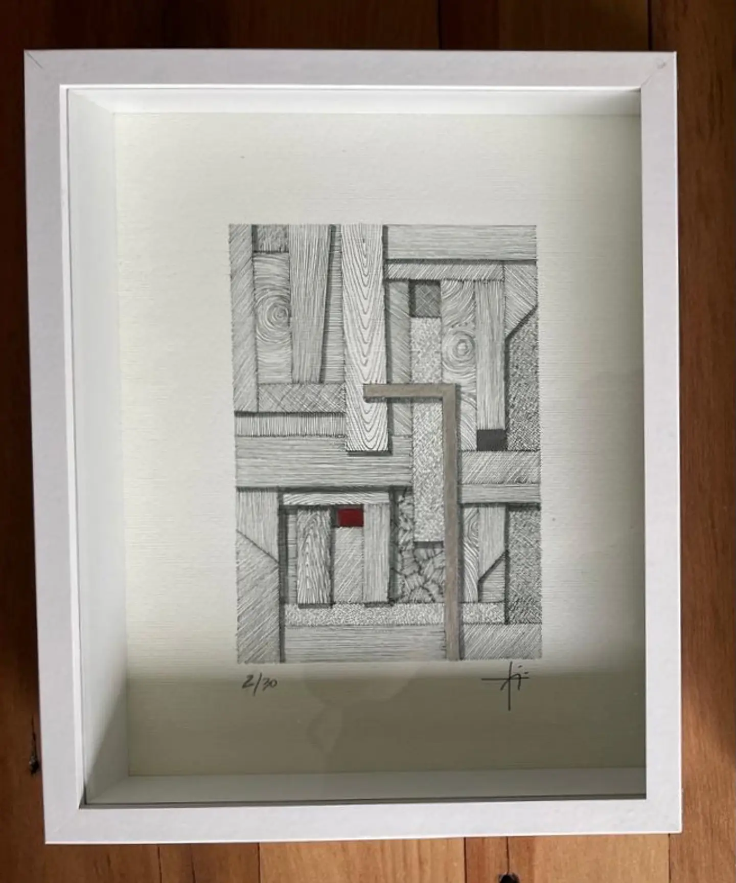 Cuadro Marco Cajón Dibujo con Plumilla Rojo y Plateado 1
