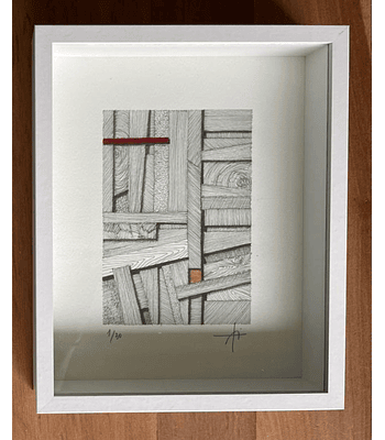 Cuadro Marco Cajón Dibujo con Plumilla Rojo y Amarillo