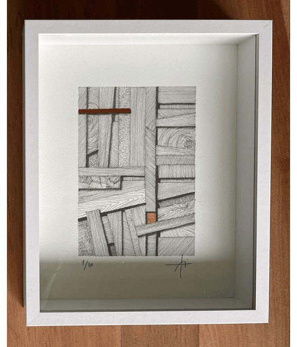 Cuadro Marco Cajón Dibujo con Plumilla Rojo y Amarillo