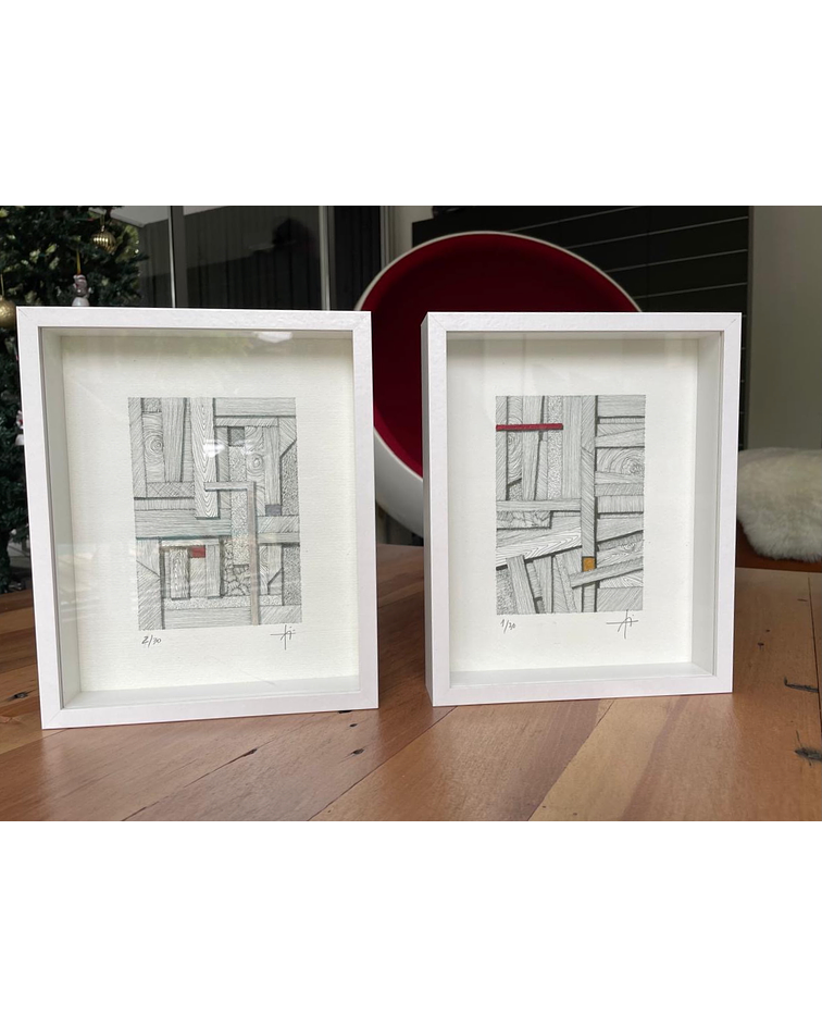 Cuadro Marco Cajón Dibujo con Plumilla Rojo y Amarillo