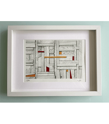 Cuadro Marco Delgado Dibujo con Plumilla Amarillo,Rojo y Naranja