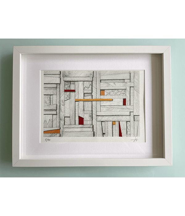 Cuadro Marco Delgado Dibujo con Plumilla Amarillo,Rojo y Naranja