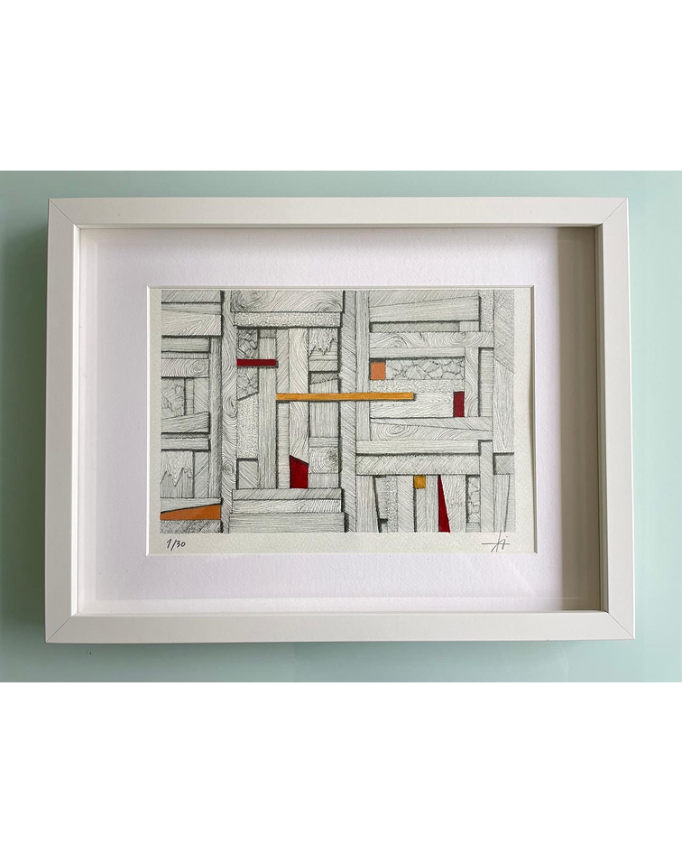 Cuadro Marco Delgado Dibujo con Plumilla Amarillo,Rojo y Naranja