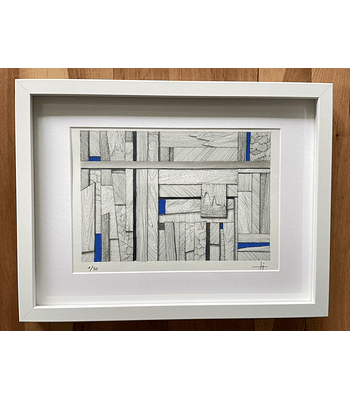 Cuadro Marco Delgado Dibujo con Plumilla Azul y Gris