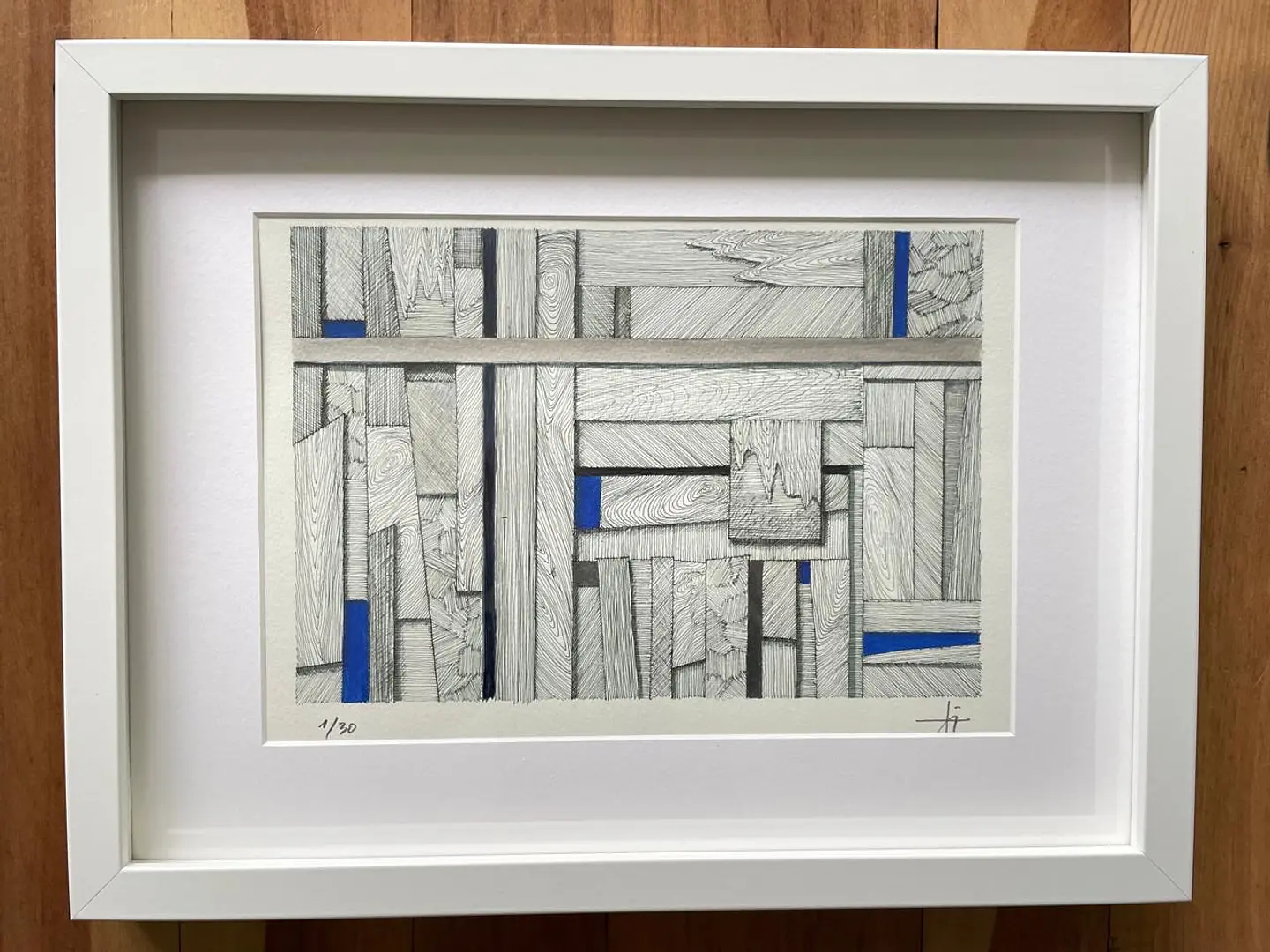 Cuadro Marco Delgado Dibujo con Plumilla Azul y Plateado 1